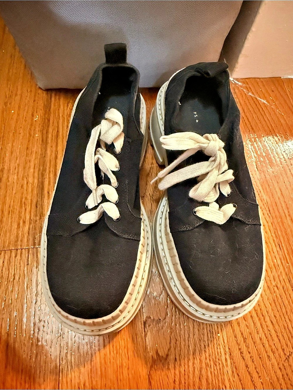 Charles & Keith Canvas Chunky Sole Sneakers Black & White